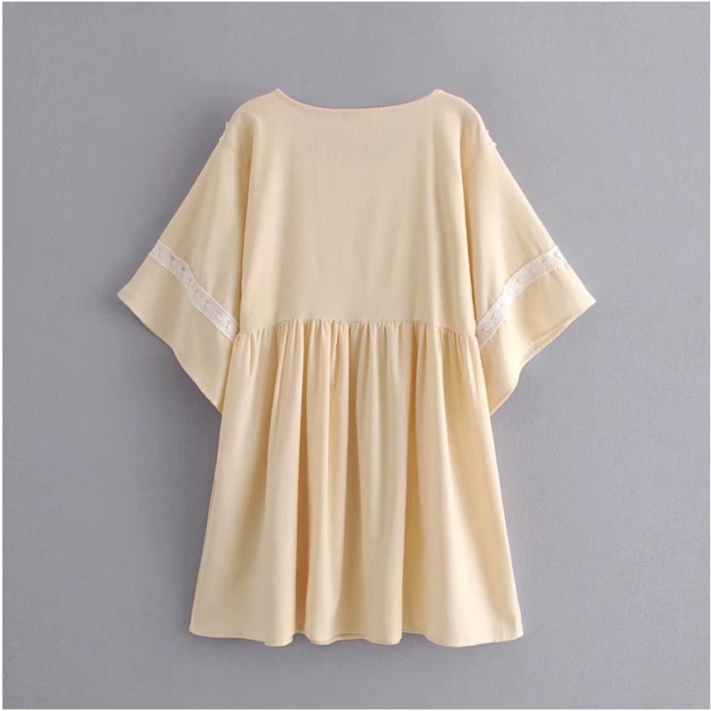 Beige Linen boho gypsy mini dress/tunic top - Picture 2 of 4